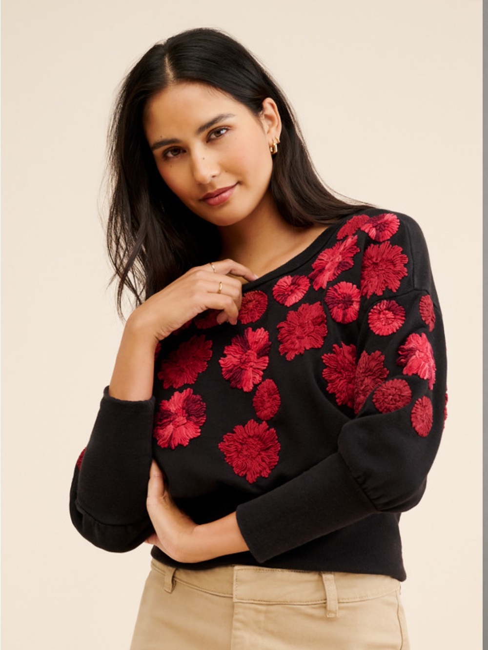 Maeve Anthropologie Floral Embroidered Sweatshirt Women's S